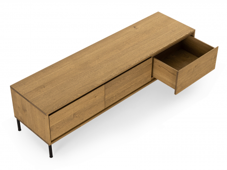 Comoda TV 3 sertare Atlas 180cm, modulara, lemn masiv de stejar, picioare metalice, feronerie cu amortizare, multiple finisaje disponibile, stil minimalist [6]