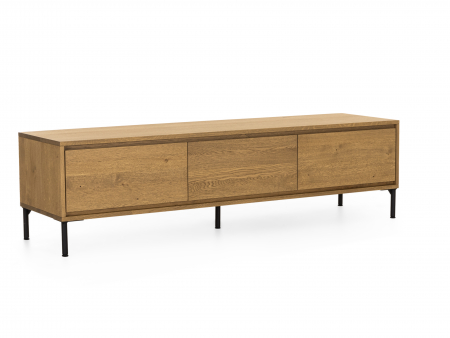 Comoda TV - Comoda TV 3 sertare Atlas 180cm, modulara, lemn masiv de stejar, picioare metalice, feronerie cu amortizare, multiple finisaje disponibile, stil minimalist