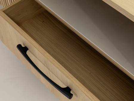 Comoda TV 3 usi 1 sertar 1 nisa Galla A 228cm, personalizabila, lemn de stejar, culori contrastante, ceramica, riflaj, picioare metalice, feronerie cu amortizare, stil contemporan [13]