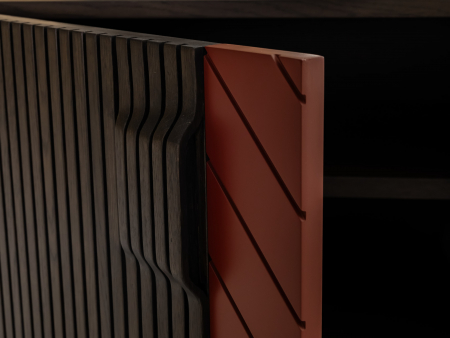 Comoda TV 2 usi 2 sertare Galla E 190cm, personalizabila, lemn de stejar, culori contrastante, ceramica, riflaj, picioare metalice, feronerie cu amortizare, stil contemporan [3]