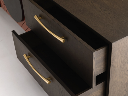 Comoda TV 2 usi 2 sertare Galla E 190cm, personalizabila, lemn de stejar, culori contrastante, ceramica, riflaj, picioare metalice, feronerie cu amortizare, stil contemporan [2]