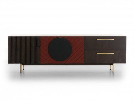 Living - Comoda TV 2 usi 2 sertare Galla E 190cm, personalizabila, lemn de stejar, culori contrastante, ceramica, riflaj, picioare metalice, feronerie cu amortizare, stil contemporan