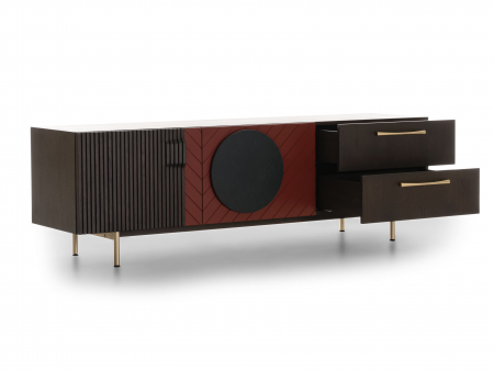 Comoda TV 2 usi 2 sertare Galla E 190cm, personalizabila, lemn de stejar, culori contrastante, ceramica, riflaj, picioare metalice, feronerie cu amortizare, stil contemporan [8]