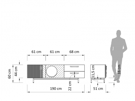 Comoda TV 2 usi 2 sertare Galla E 190cm, personalizabila, lemn de stejar, culori contrastante, ceramica, riflaj, picioare metalice, feronerie cu amortizare, stil contemporan [6]