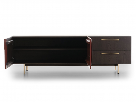 Comoda TV 2 usi 2 sertare Galla E 190cm, personalizabila, lemn de stejar, culori contrastante, ceramica, riflaj, picioare metalice, feronerie cu amortizare, stil contemporan [1]