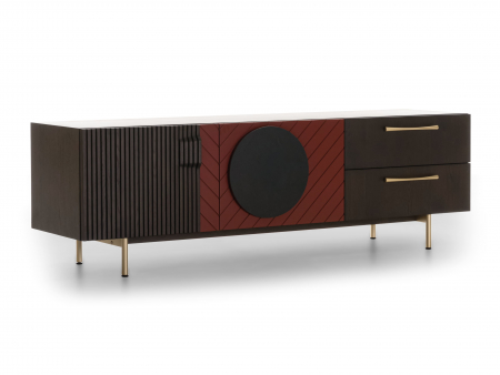 Comoda TV 2 usi 2 sertare Galla E 190cm, personalizabila, lemn de stejar, culori contrastante, ceramica, riflaj, picioare metalice, feronerie cu amortizare, stil contemporan [7]