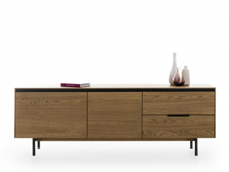 Living - Comoda TV 2 usi 2 sertare Linea 179cm, lemn de stejar, picioare metalice, feronerie cu amortizare, multiple finisaje disponibile, stil contemporan
