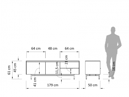 Comoda TV 2 usi 2 sertare Linea 179cm, lemn de stejar, picioare metalice, feronerie cu amortizare, multiple finisaje disponibile, stil contemporan [2]
