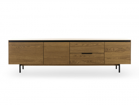 Comoda TV 3 usi 2 sertare Linea 228cm, lemn de stejar, picioare metalice, feronerie cu amortizare, multiple finisaje disponibile, stil contemporan [6]