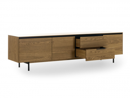 Comoda TV 3 usi 2 sertare Linea 228cm, lemn de stejar, picioare metalice, feronerie cu amortizare, multiple finisaje disponibile, stil contemporan [12]
