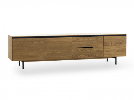 Comoda TV 3 usi 2 sertare Linea 228cm, lemn de stejar, picioare metalice, feronerie cu amortizare, multiple finisaje disponibile, stil contemporan [2]