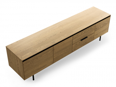 Comoda TV 3 usi 2 sertare Linea 228cm, lemn de stejar, picioare metalice, feronerie cu amortizare, multiple finisaje disponibile, stil contemporan [14]