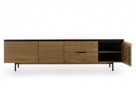 Comoda TV 3 usi 2 sertare Linea 228cm, lemn de stejar, picioare metalice, feronerie cu amortizare, multiple finisaje disponibile, stil contemporan [8]