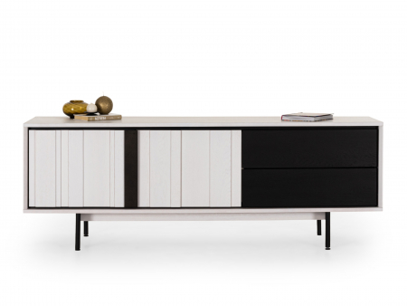 Comoda TV - Comoda TV 2 usi 2 sertare Raya 187cm, lemn de stejar, picioare metalice, feronerie cu amortizare, multiple finisaje disponibile, stil contemporan
