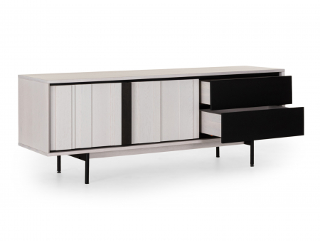 Comoda TV 2 usi 2 sertare Raya 187cm, lemn de stejar, picioare metalice, feronerie cu amortizare, multiple finisaje disponibile, stil contemporan [1]