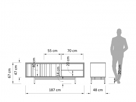 Comoda TV 2 usi 2 sertare Raya 187cm, lemn de stejar, picioare metalice, feronerie cu amortizare, multiple finisaje disponibile, stil contemporan [4]