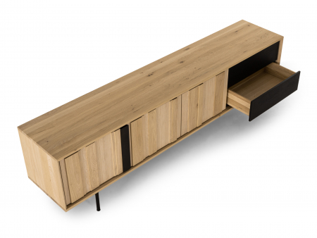 Comoda TV 3 usi 2 sertare Raya 242cm, lemn de stejar, picioare metalice, feronerie cu amortizare, multiple finisaje disponibile, stil contemporan [5]