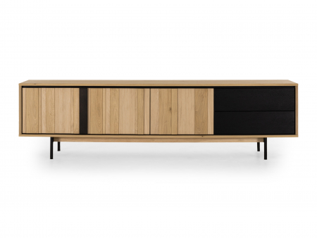 Comoda TV 3 usi 2 sertare Raya 242cm, lemn de stejar, picioare metalice, feronerie cu amortizare, multiple finisaje disponibile, stil contemporan [7]
