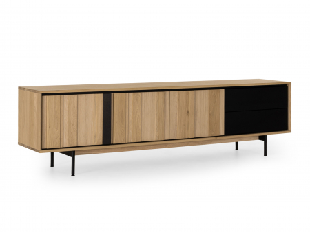 Comoda TV 3 usi 2 sertare Raya 242cm, lemn de stejar, picioare metalice, feronerie cu amortizare, multiple finisaje disponibile, stil contemporan [10]