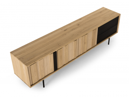 Comoda TV 3 usi 2 sertare Raya 242cm, lemn de stejar, picioare metalice, feronerie cu amortizare, multiple finisaje disponibile, stil contemporan [4]