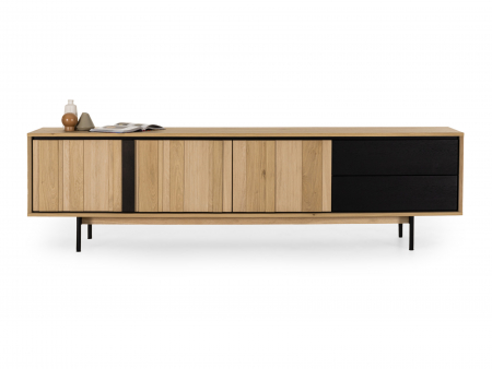 Comoda TV - Comoda TV 3 usi 2 sertare Raya 242cm, lemn de stejar, picioare metalice, feronerie cu amortizare, multiple finisaje disponibile, stil contemporan