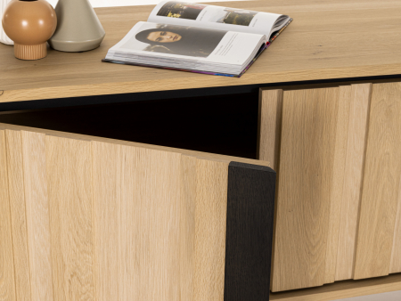 Comoda TV 3 usi 2 sertare Raya 242cm, lemn de stejar, picioare metalice, feronerie cu amortizare, multiple finisaje disponibile, stil contemporan [3]