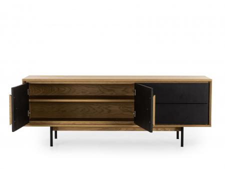 Comoda TV 2 usi 2 sertare Veneto 187cm, lemn de stejar si microciment, picioare metalice, feronerie cu amortizare, multiple finisaje disponibile, stil contemporan [12]