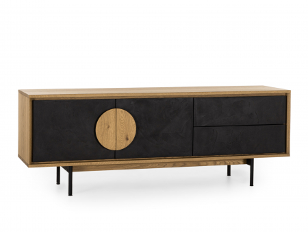 Comoda TV 2 usi 2 sertare Veneto 187cm, lemn de stejar si microciment, picioare metalice, feronerie cu amortizare, multiple finisaje disponibile, stil contemporan [1]