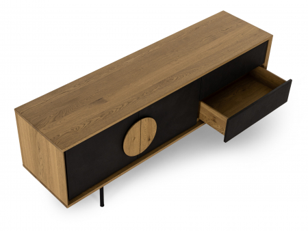 Comoda TV 2 usi 2 sertare Veneto 187cm, lemn de stejar si microciment, picioare metalice, feronerie cu amortizare, multiple finisaje disponibile, stil contemporan [9]