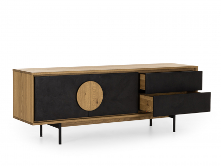Comoda TV 2 usi 2 sertare Veneto 187cm, lemn de stejar si microciment, picioare metalice, feronerie cu amortizare, multiple finisaje disponibile, stil contemporan [6]