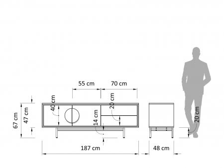 Comoda TV 2 usi 2 sertare Veneto 187cm, lemn de stejar si microciment, picioare metalice, feronerie cu amortizare, multiple finisaje disponibile, stil contemporan [2]
