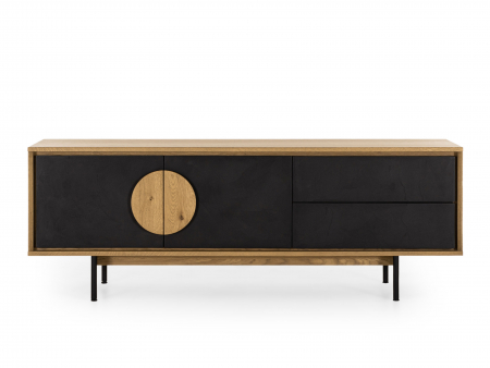 Comoda TV 2 usi 2 sertare Veneto 187cm, lemn de stejar si microciment, picioare metalice, feronerie cu amortizare, multiple finisaje disponibile, stil contemporan [11]