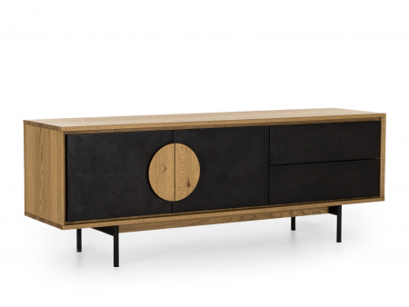 Comoda TV 2 usi 2 sertare Veneto 187cm, lemn de stejar si microciment, picioare metalice, feronerie cu amortizare, multiple finisaje disponibile, stil contemporan [4]