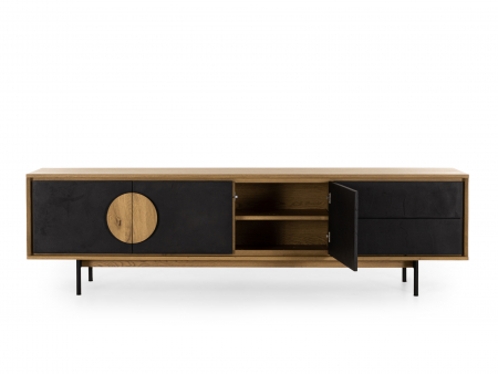 Comoda TV 3 usi 2 sertare Veneto 242cm, lemn de stejar si microciment, picioare metalice, feronerie cu amortizare, multiple finisaje disponibile, stil contemporan [7]