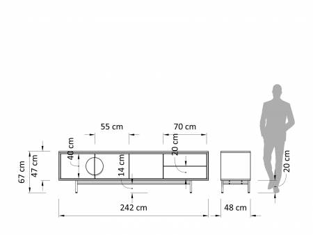 Comoda TV 3 usi 2 sertare Veneto 242cm, lemn de stejar si microciment, picioare metalice, feronerie cu amortizare, multiple finisaje disponibile, stil contemporan [3]
