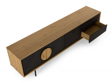 Comoda TV 3 usi 2 sertare Veneto 242cm, lemn de stejar si microciment, picioare metalice, feronerie cu amortizare, multiple finisaje disponibile, stil contemporan [13]