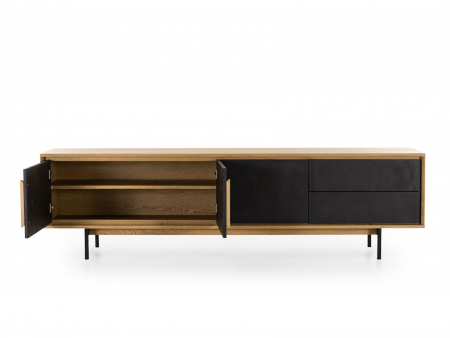 Comoda TV 3 usi 2 sertare Veneto 242cm, lemn de stejar si microciment, picioare metalice, feronerie cu amortizare, multiple finisaje disponibile, stil contemporan [6]