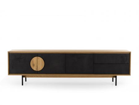 Comoda TV 3 usi 2 sertare Veneto 242cm, lemn de stejar si microciment, picioare metalice, feronerie cu amortizare, multiple finisaje disponibile, stil contemporan [5]