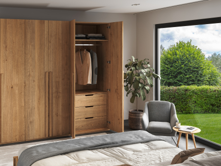 Dressing modular Rigo A 90cm, dotat cu sertare, polite si bara de haine, lemn de stejar, feronerie cu amortizare, multiple finisaje disponibile, stil contemporan [10]