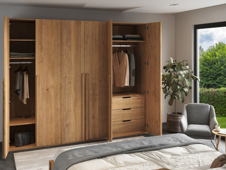 Dressing modular Rigo A 90cm, dotat cu sertare, polite si bara de haine, lemn de stejar, feronerie cu amortizare, multiple finisaje disponibile, stil contemporan [2]