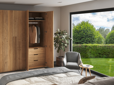 Dressing modular Rigo C 90cm, dotat cu sertare, polita si bara de haine, lemn de stejar, feronerie cu amortizare, multiple finisaje disponibile, stil contemporan [2]