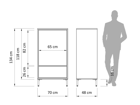 Dulap 1 usa 1 sertar Atlas 70cm, modular, lemn masiv de stejar, finisaj Castle Oak, picioare metalice, feronerie cu amortizare, usa deschidere stanga, stil minimalist [2]