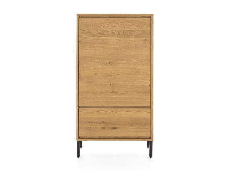 Dulap 1 usa 1 sertar Atlas 70cm, modular, lemn masiv de stejar, finisaj Castle Oak, picioare metalice, feronerie cu amortizare, usa deschidere stanga, stil minimalist [3]