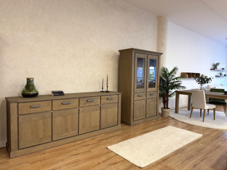 Vitrina 4 usi 2 sertare Zurich 131cm, stejar, finisaj mat, stil rustic [4]