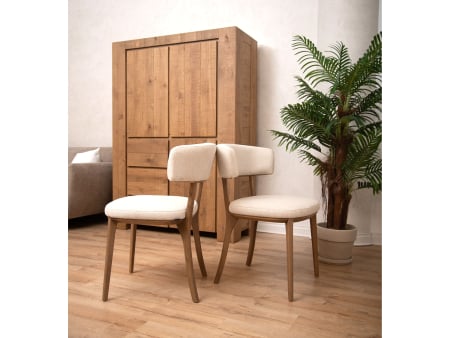 BLACK FRIDAY - Dulap 3 usi 3 sertare Dahab 130cm, lemn masiv, finisaj Castle Oak, feronerie cu amortizare, stil rustic