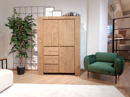 Dulap 3 usi 3 sertare Dahab 130cm, lemn masiv, finisaj Castle Oak, feronerie cu amortizare, stil rustic [0]