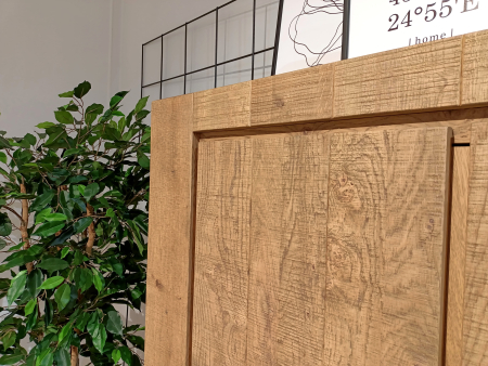 Dulap 3 usi 3 sertare Dahab 130cm, lemn masiv, finisaj Castle Oak, feronerie cu amortizare, stil rustic [5]