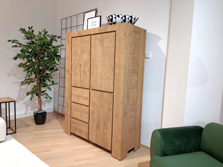 Dulap 3 usi 3 sertare Dahab 130cm, lemn masiv, finisaj Castle Oak, feronerie cu amortizare, stil rustic [8]