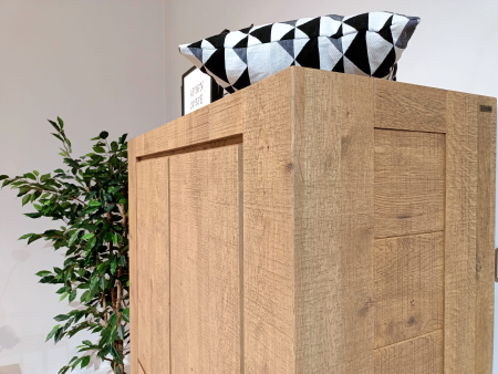 Dulap 3 usi 3 sertare Dahab 130cm, lemn masiv, finisaj Castle Oak, feronerie cu amortizare, stil rustic [4]