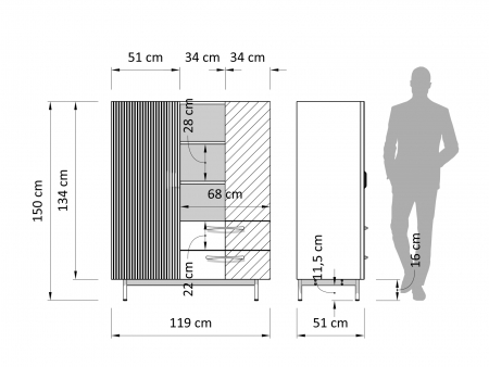 Dulap 2 usi 2 sertare Galla 120cm, personalizabil, lemn de stejar, culori contrastante, ceramica, picioare metalice, feronerie cu amortizare, stil contemporan [3]